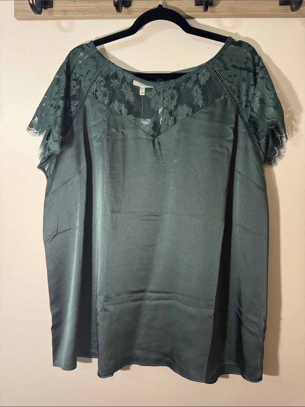 Maurices Emerald Green Lace Yoke Satin Sleep Top